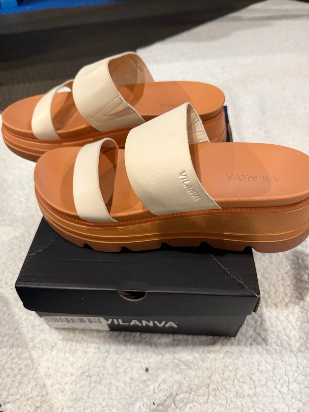 VILA Cream Strappy Platform Mules with Warm Tan Footbed